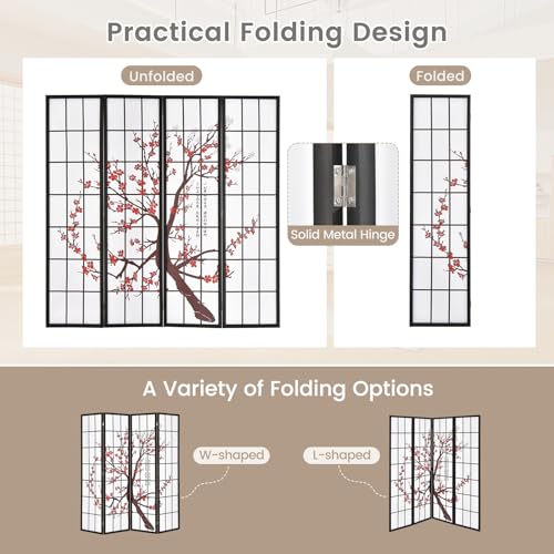 Giantex 4 Panel 6FT Room Divider, Folding Privacy Screen, White Y9239