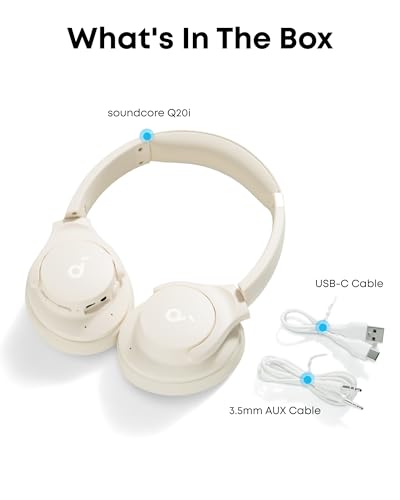 Soundcore by Anker Q20i Hybrid Active Noise Cancelling Headphones, Wireless Over-Ear Bluetooth, White S574