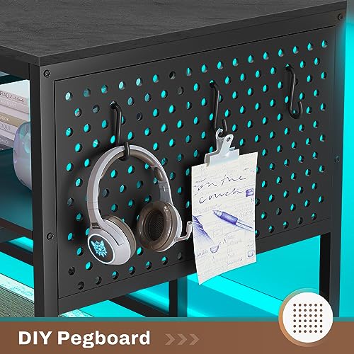 SEDETA L Shaped Gaming Desk with Power Outlets & LED Strip, Black U65690