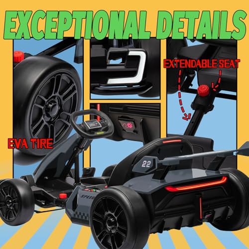 KerryYoo K61 Electric Drift Kart for Kids, 24V Ride On Toy with Adjustable Seat, Blue R5418