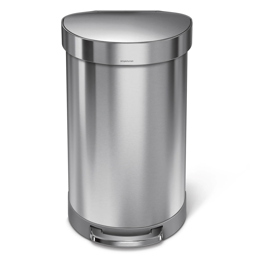 simplehuman 45 Liter Stainless Steel Semi-Round Step Trash Can with Soft-Close Lid T1432