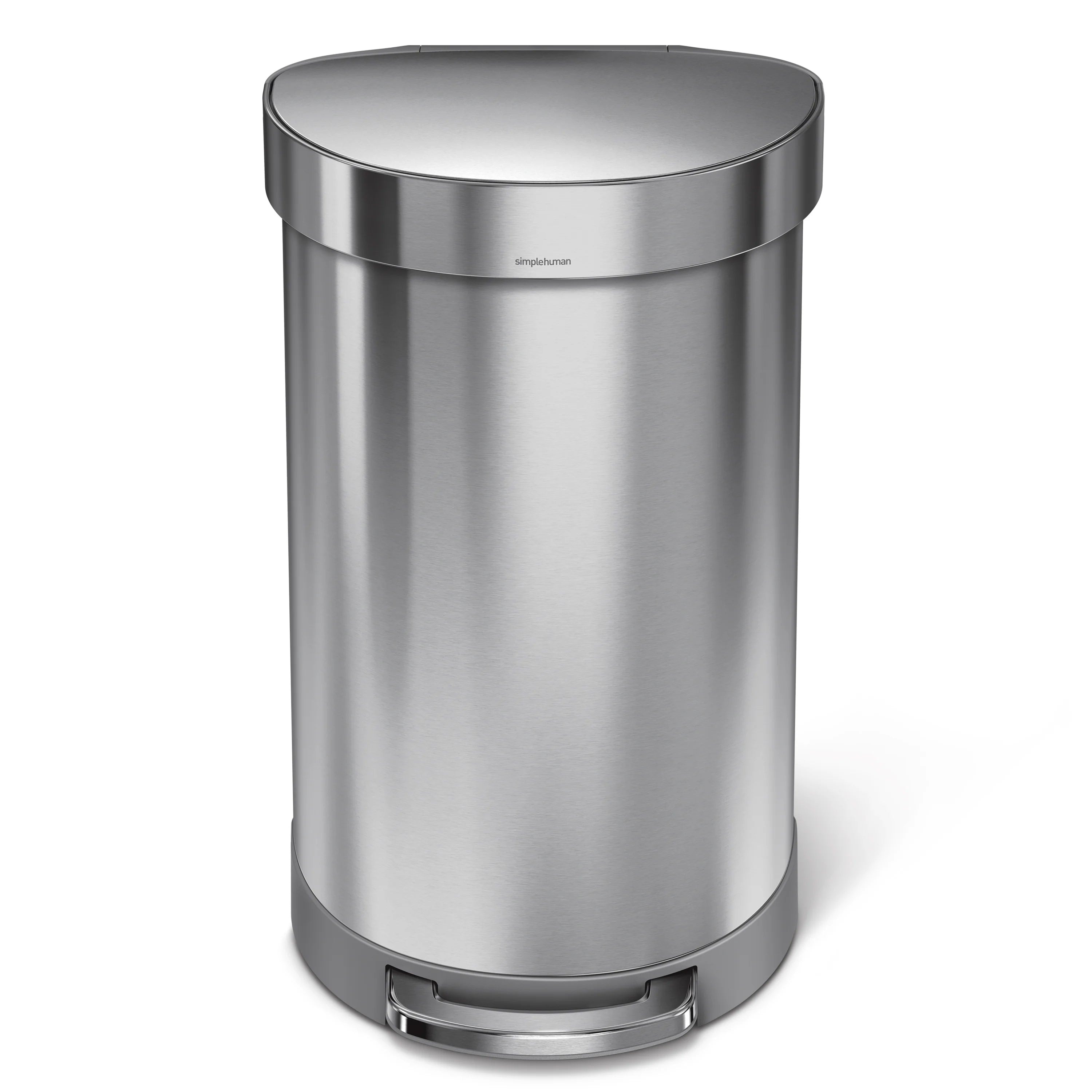 simplehuman 45 Liter Stainless Steel Semi-Round Step Trash Can with Soft-Close Lid T1432