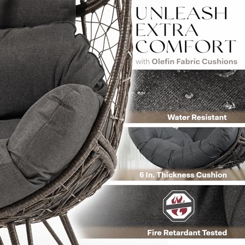 Bme Heavy Duty Wicker Egg Chair for Indoor & Outdoor, Black Base N148