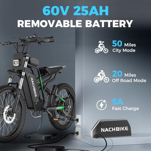 6000W Electric Dirt Bike for Adults, 60V 25Ah Removable Battery, Full Suspension U76650