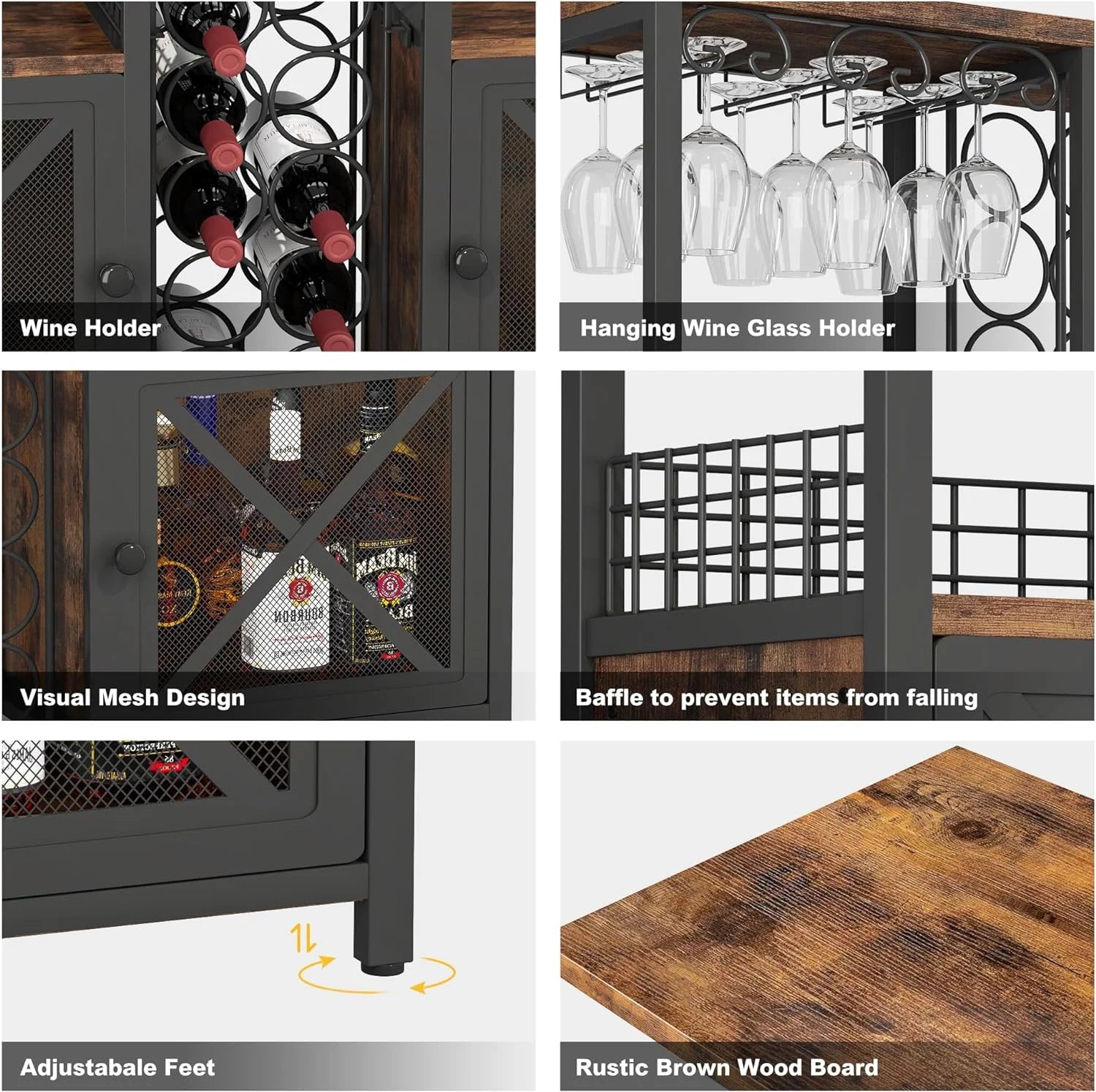 Wooded Coffee Bar Cabinet with Storage Sideboard I2315