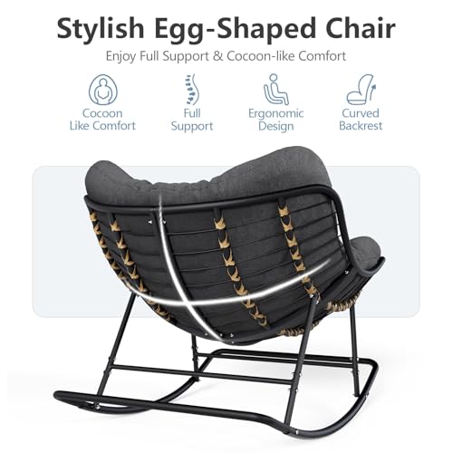 SWITTE Papasan Rocking Chair Outdoor Indoor, Oversized Wicker with Cushion, Gray H68308