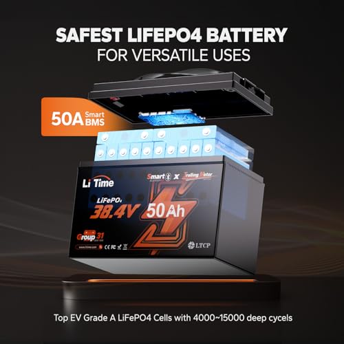 LiTime 36V 50Ah LiFePO4 Trolling Motor Battery with Bluetooth and Low-Temp Protection C53701
