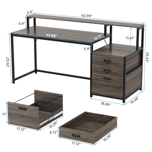 Tribesigns 63 Inch Computer Desk with File Drawer Cabinet, Monitor Stand R256671
