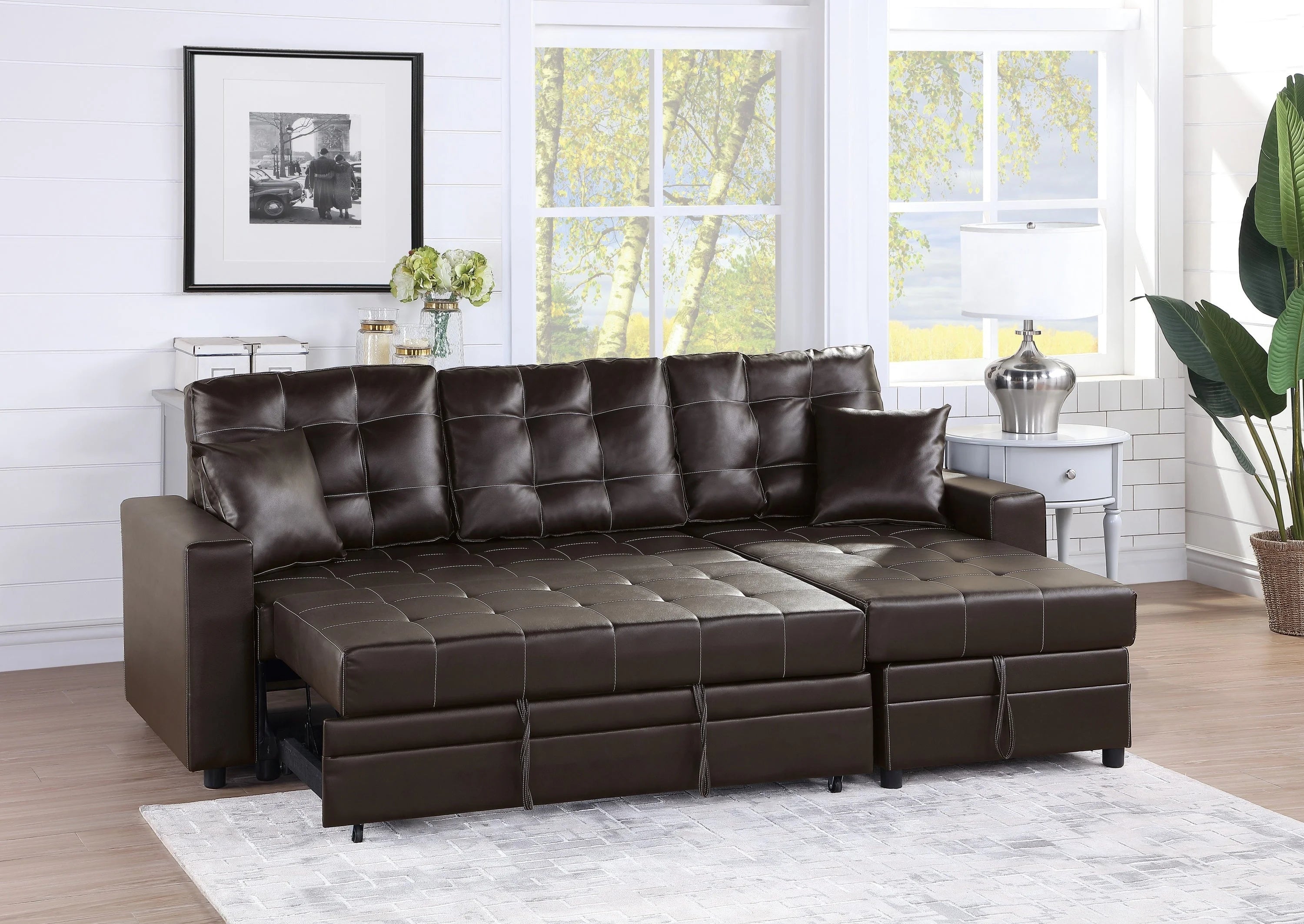 Amir Convertible Sectional Sofa Bed with Storage - Espresso L179