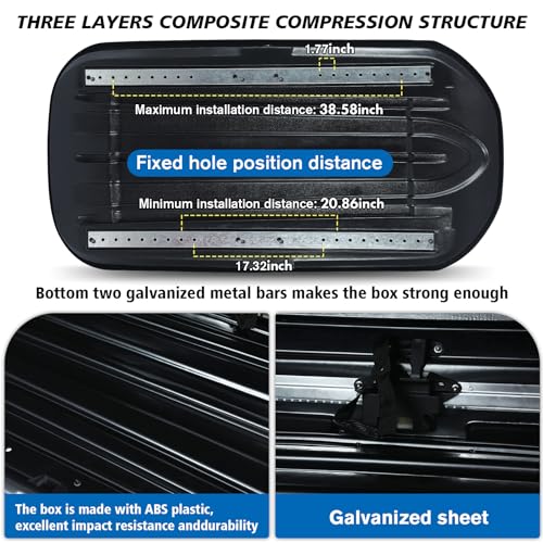 Heavy Duty Hard Shell Rooftop Cargo Box, Waterproof, 62"L x 31"W x 15"H, Diamond Black Y830591