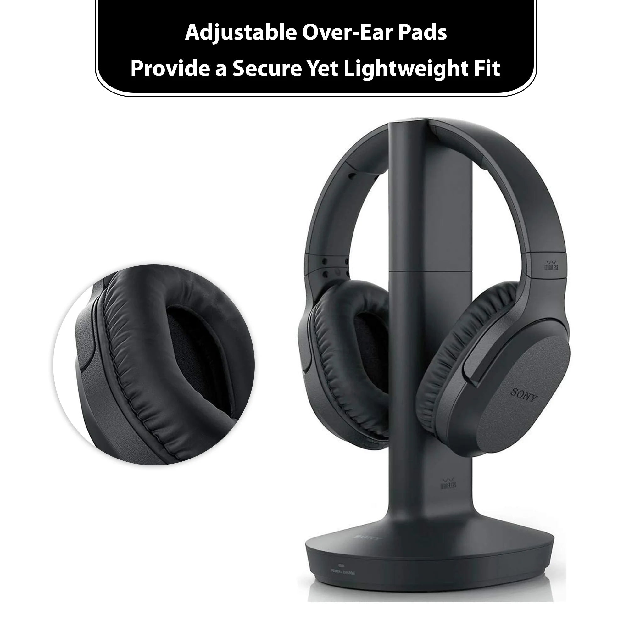 Sony Wireless Over Ear Headphones for TV Watching (WHRF400R) with Transmitter Dock and RCA Adapter X506