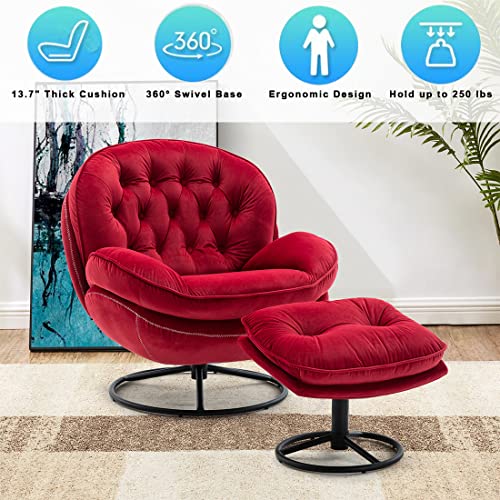 Baysitone Velvet Swivel Accent Chair with Ottoman Set, Modern Lounge Chair, Fruit Green Q36819