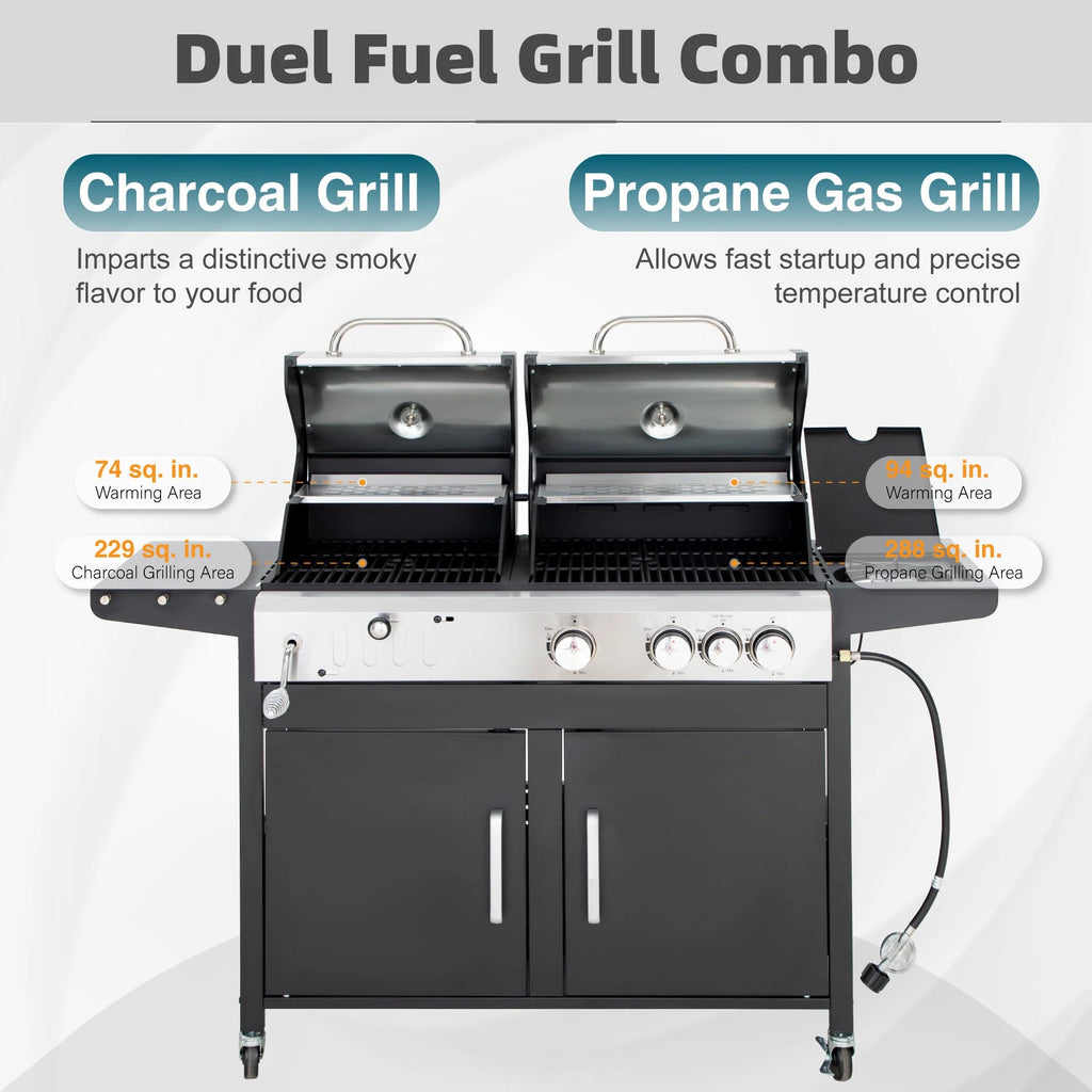 Alpha Joy Dual Fuel Gas and Charcoal Grill with Side Burner Y264