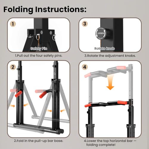 Power Tower Pull Up Dip Station Foldable Adjustable Home Gym Z306594