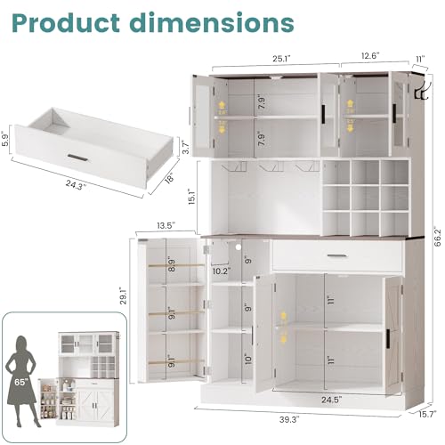 ANCTOR Kitchen Hutch Cabinet with Glass Doors and Storage K931