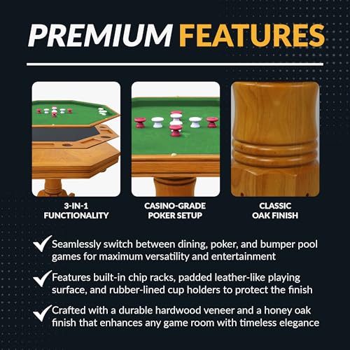 Hathaway Kingston 3 in 1 Octagon Poker, Dining & Bumper Pool Table, Oak M25696