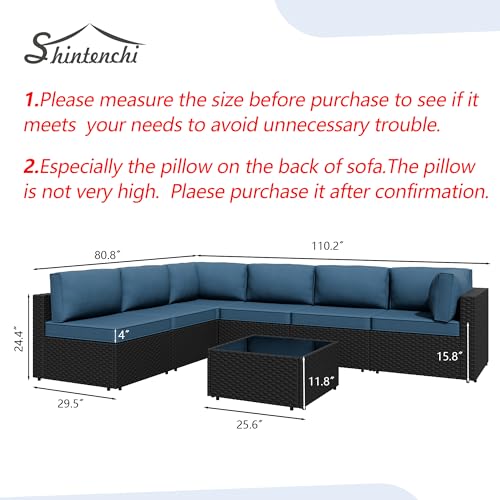 Shintenchi 5-Piece Outdoor Patio Sectional Sofa with Cushions and Glass Coffee Table, Aegean Blue U127322