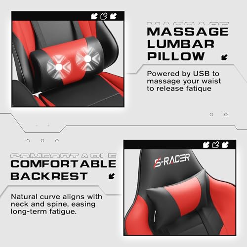 Homall Gaming Chair with Footrest and Massage Lumbar Support, Black T748