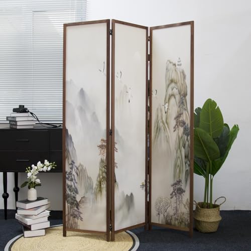 6 Panel Room Divider Screen, Double Faced, Mountain Landscape, 67" H x 94.5" W B114