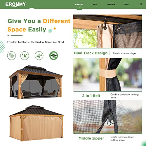 EROMMY 14'x20' Hardtop Gazebo Double Roof Galvanized Steel Outdoor Pavilion G3084