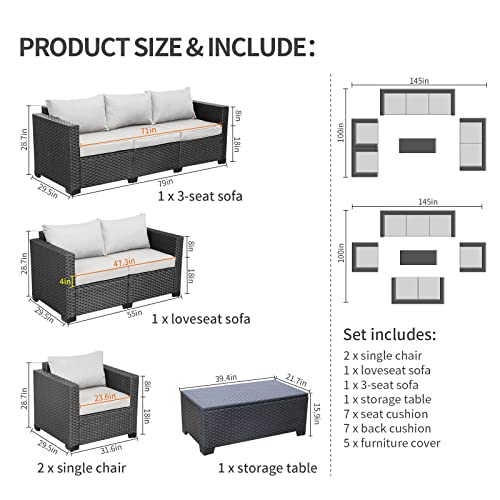 Rattaner Patio Furniture Set 5 Pieces Outdoor Couch with Coffee Table P526524