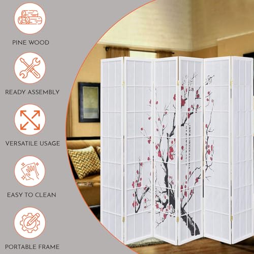Legacy Decor 4-Panel Blossom Screen Portable Foldable Shoji Room Divider Black K541964