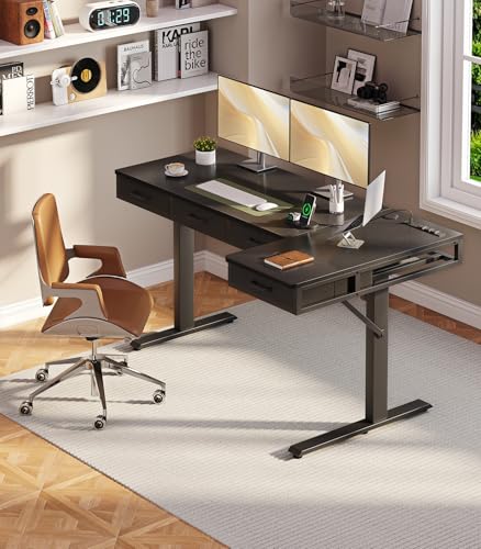OffiGo 63 Inch L Shaped Electric Standing Desk with Drawers, Black O5647