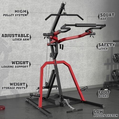 DONOW Leverage Gym Power Rack Squat Rack with LAT Low Row System Home Gym Workout Station O450515