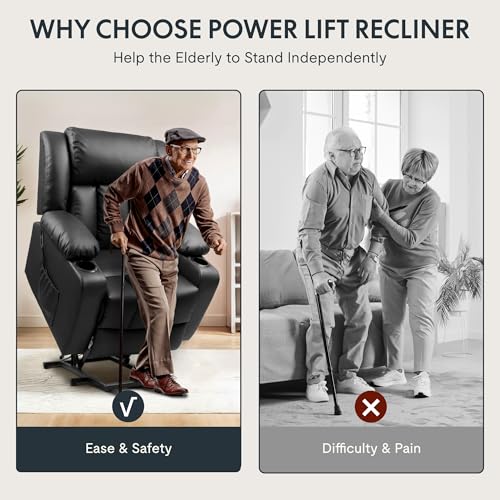 FLEXISPOT XL31 Power Lift Recliner Chair for Elderly, Electric Massage & Heat, PU Leather, Black C786106