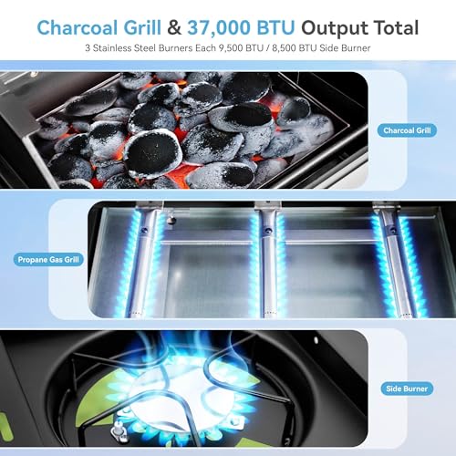 3 Burner Propane Charcoal Combo Grill with Side Burner, 685 SQIN W461