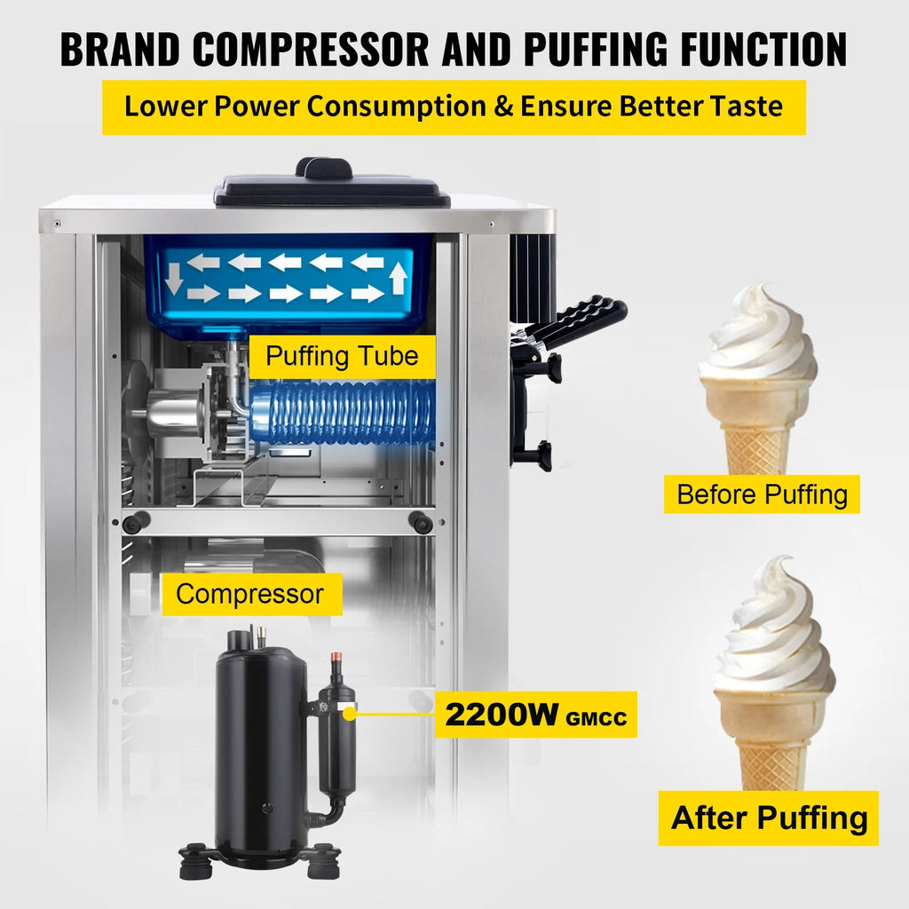 BENTISM Commercial Ice Cream Machine 20-28L/H Soft Serve, Silver K39868