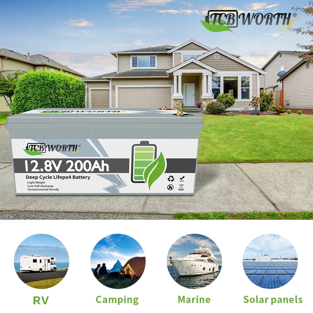 12.8V 200Ah LiFePO4 Battery with BMS for Trolling Motor, Golf Cart, RV & Solar Q69202