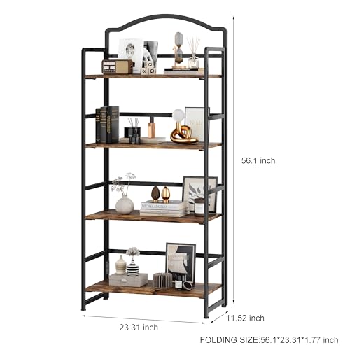 JSB Folding Bookshelf 5 Tier Vintage Wood Bookcase for Living Room Bedroom Office S131658