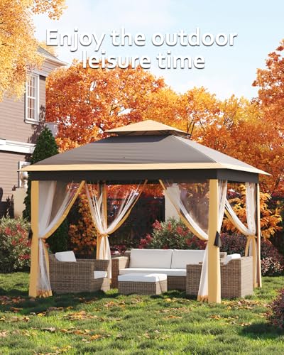 Pop Up Gazebo Tent with Mosquito Netting, Water & UV Resistant - Khaki J83860