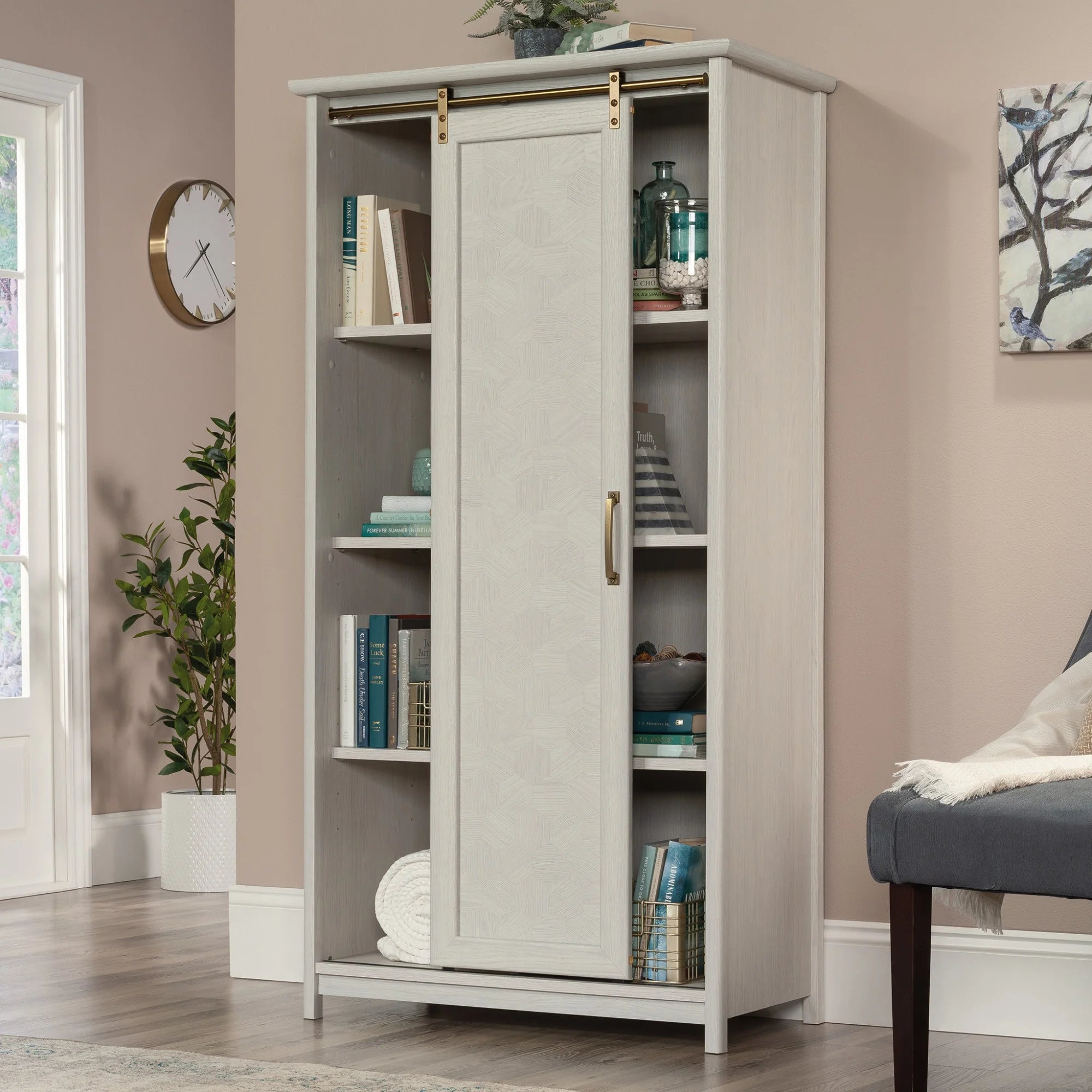 Sauder Coral Cape Engineered Wood Storage Cabinet in Glacier Oak H6845