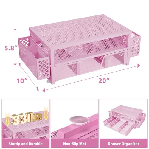 Simple Trending 2 Tier Metal Monitor Stand with Drawer and Pen Holder R17754