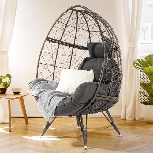 Bme Heavy Duty Wicker Egg Chair for Indoor & Outdoor, Black Base N148