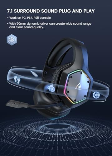 EKSA E1000 Gaming Headset with Noise Canceling Mic, 7.1 Surround Sound, Blue A702814