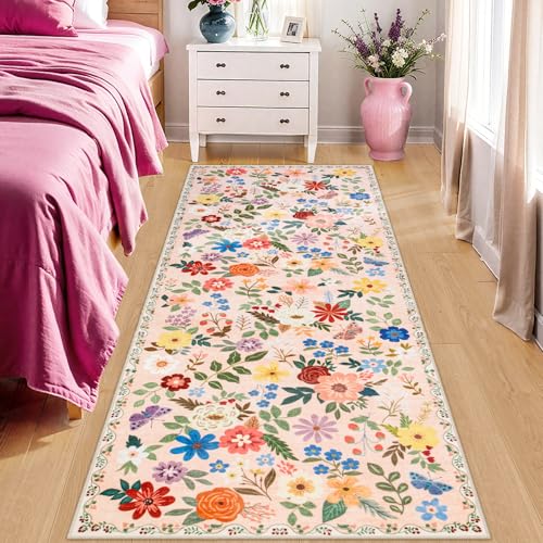 8x10 Floral Washable Area Rug for Living Room, Vintage Soft Non-Slip Carpet Z978379