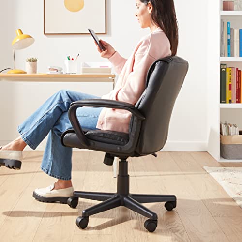 Amazon Basics Office Task Desk Chair with Padded Armrests, White Faux Leather W1292