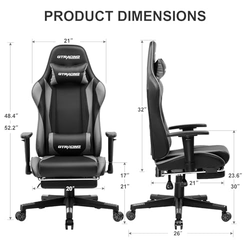GTRACING Gaming Chair with Footrest, Ergonomic Reclining, Blue C551