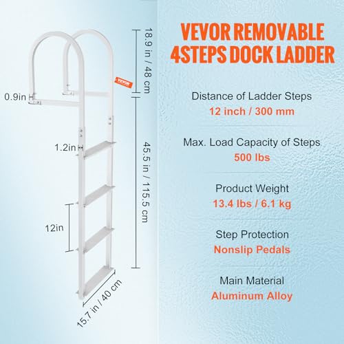 VEVOR Removable Dock Ladder 3/4/5 Steps, Aluminum, 350/500lbs Capacity T419635