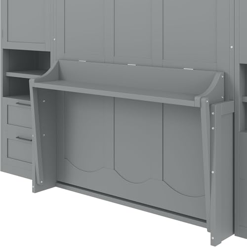 MERITLINE Full Murphy Bed with Desk and Storage, White P49157
