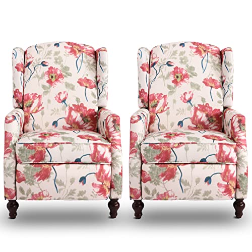 Wingback Recliner Chair with Massage and Heat, Tufted Fabric, Wooden Legs D91574