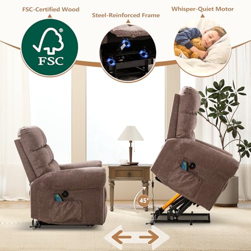 ANJ Large Power Lift Recliner Chair with Massage and Heat for Elderly, Camel Z8802