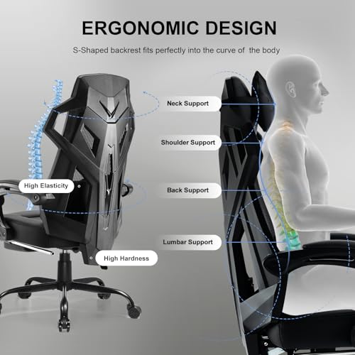 GTRACING Gaming Chair with Mesh Back, Footrest and Lumbar Support, White K3123