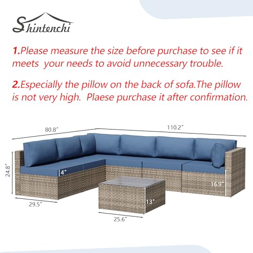 Shintenchi 5-Piece Outdoor Patio Sectional Sofa with Cushions and Glass Coffee Table, Aegean Blue U127322