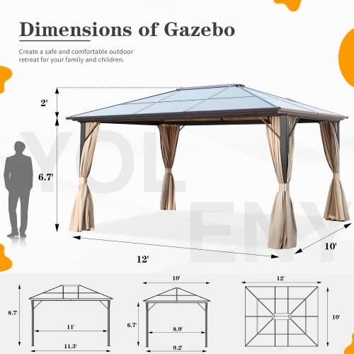 YOLENY 10'x13' Hardtop Gazebo with Aluminum Frame and Curtains F853