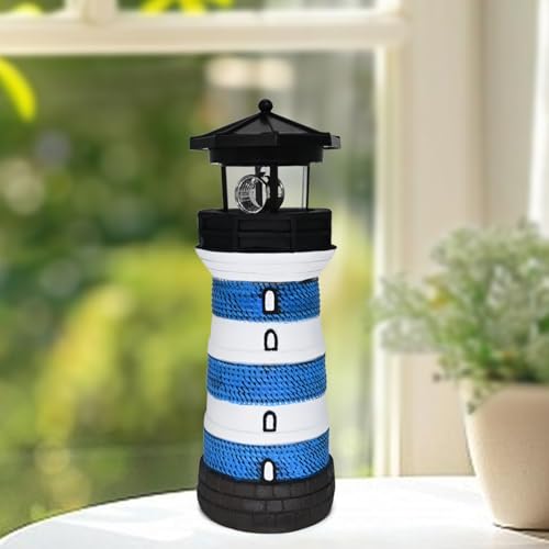 Solar Lighthouse Rotating Beacon LED Light for Yard Garden Nautical Decor K763308