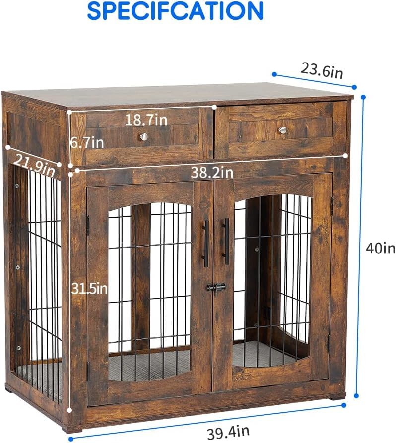 Wooden Dog Crate Furniture with Cushion and 2 Drawers R35157
